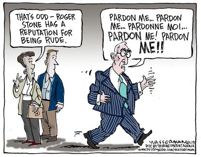 Political Cartoon U.S. Roger Stone Pardon Me