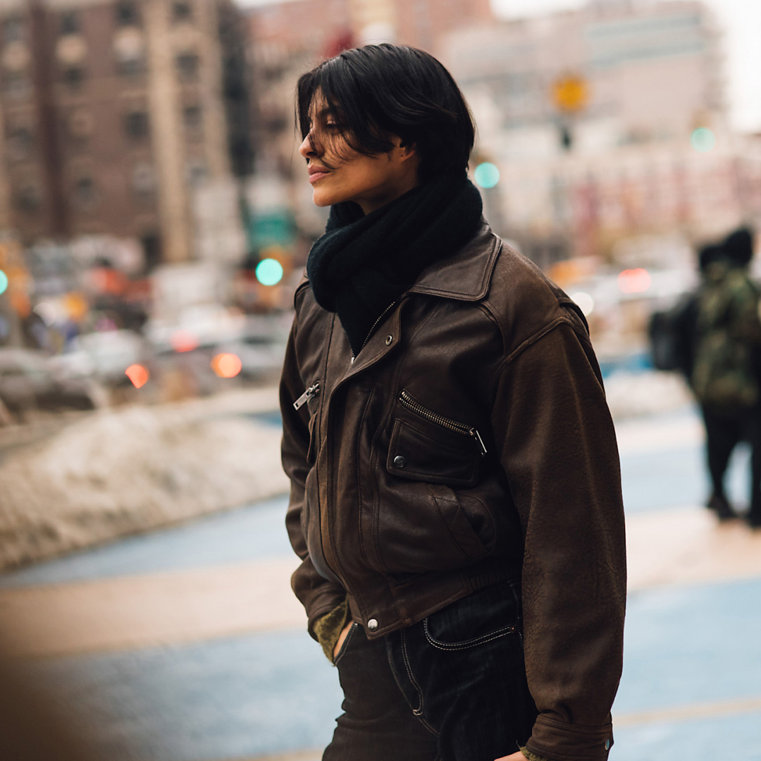 Person wearing a fall jacket