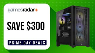 Corsair i7400 gaming desktop deal image on a green background with a save $300 stamp