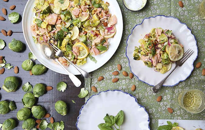 Brussels sprouts with salmon and saffron