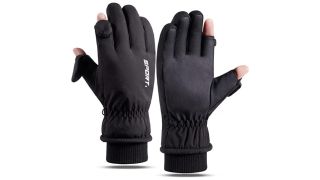 Black gloves on white background