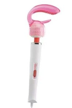 pink and white wand vibrator with rabbit attachment