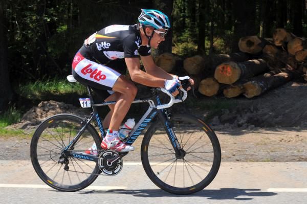 Philippe Gilbert (Omega Pharma-Lotto) in action during stage 4.