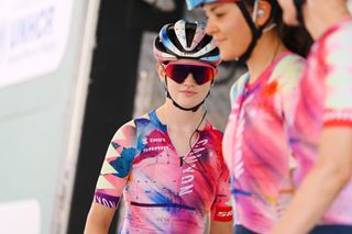 TORTOLI ITALY JULY 01 Neve Bradbury of Australia and Team CanyonSram Racing during the team presentation prior to the 33rd Giro dItalia Donne 2022 Stage 1 a 1065km stage from Villasimius to Tortoli GiroDonne UCIWWT on July 01 2022 in Tortoli Italy Photo by Dario BelingheriGetty Images