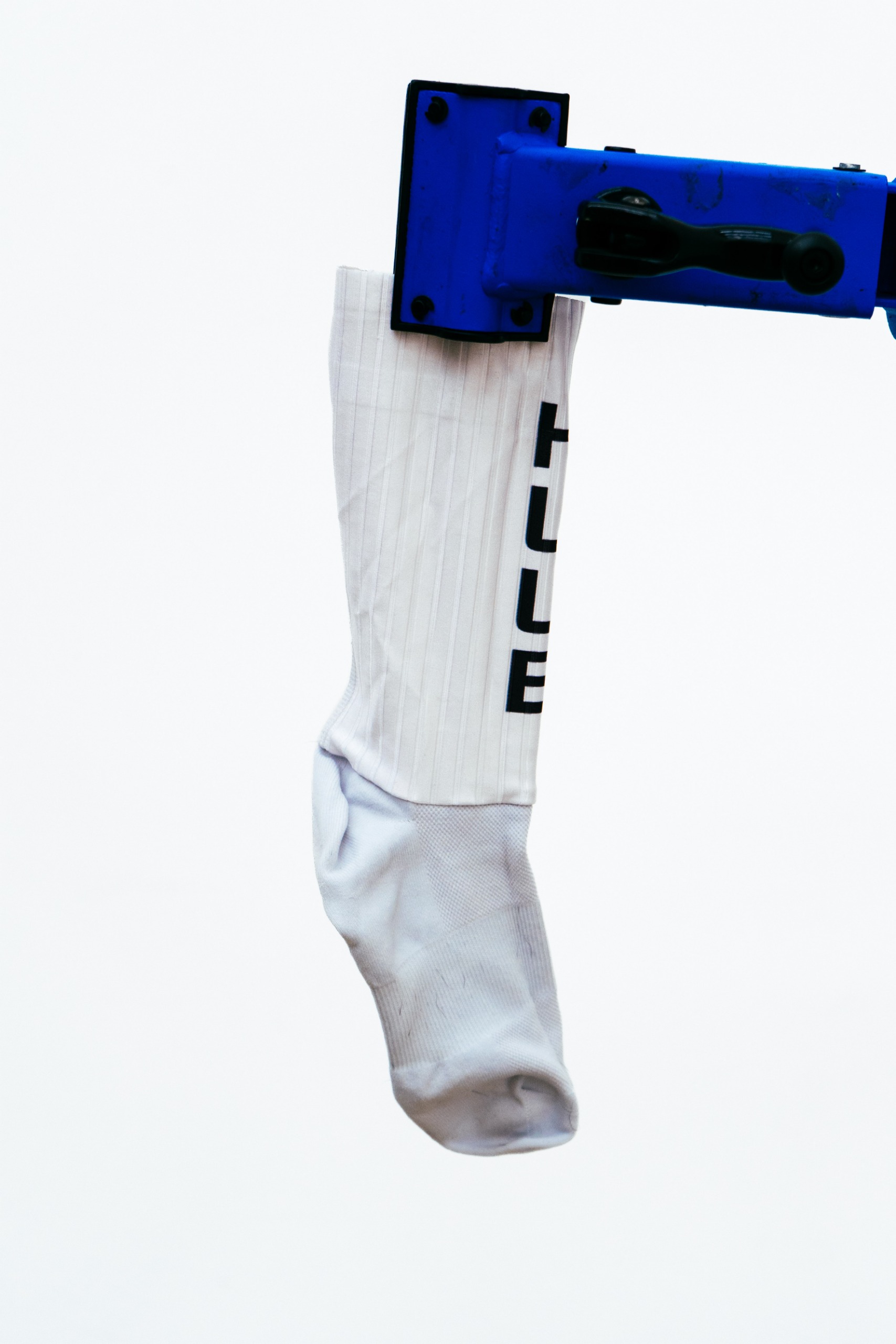 A close up shot of some socks being tested in the wind tunnel