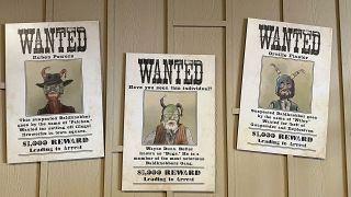 Image of the Wanted posters outside of Fire in the Hole.