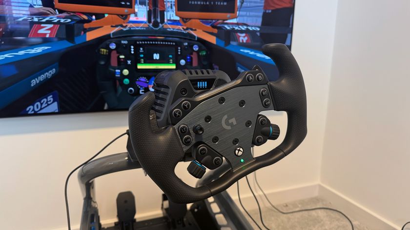 The Logitech G RS50 with the track wheel on it