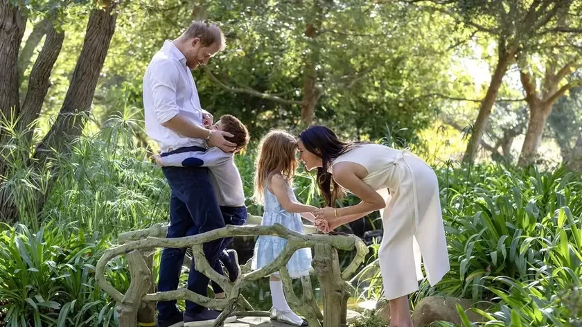 Harry and Meghan Christmas card showing the couple and their children which caused suspicions of Photoshop use