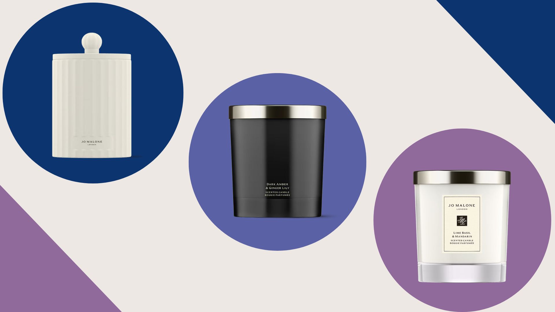 Three of the best Jo Malone candles: the townhouse, the ginger lily, and english pear and freesia