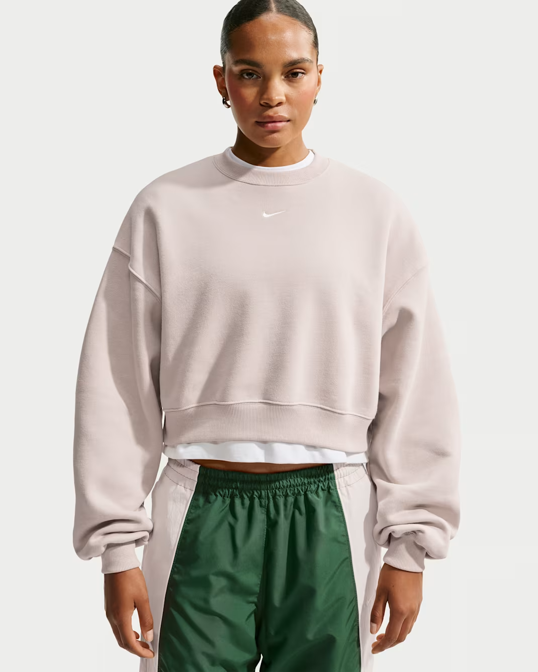 Nike Studio Fleece Medium Weight Women's Oversized Cropped Crew - Total Black/sail - Size Xxs