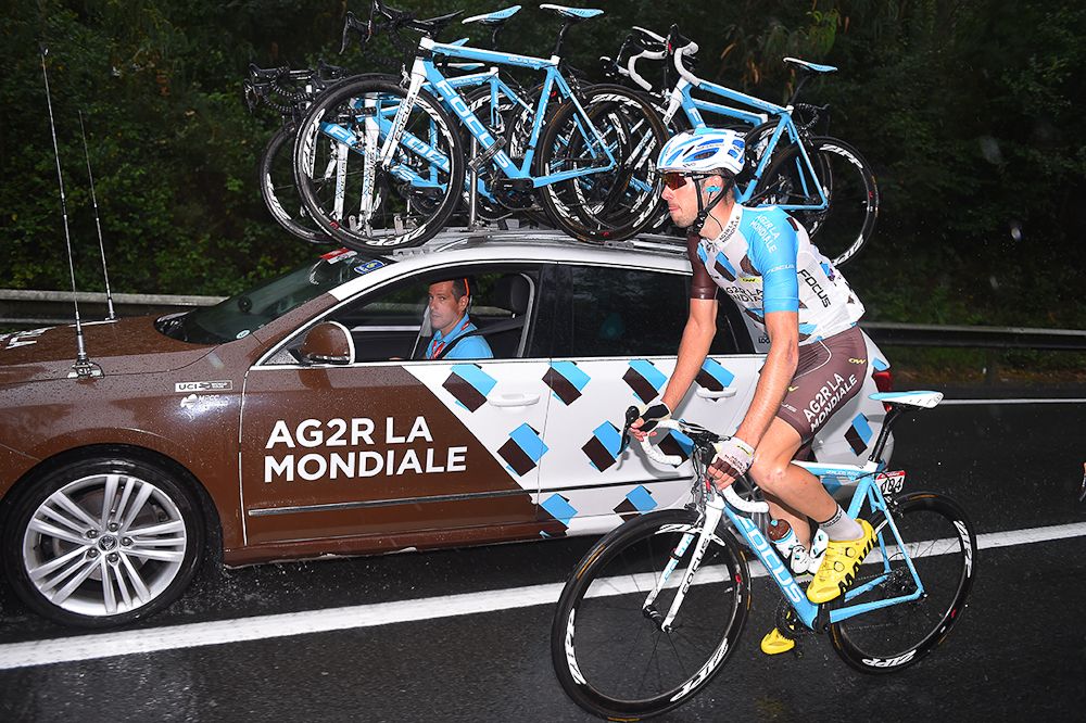 Francois Bidard at the Ag2R team car.