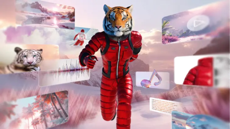 AI generated visual effects showing a tiger in a jumpsuit racing past other AI VFX