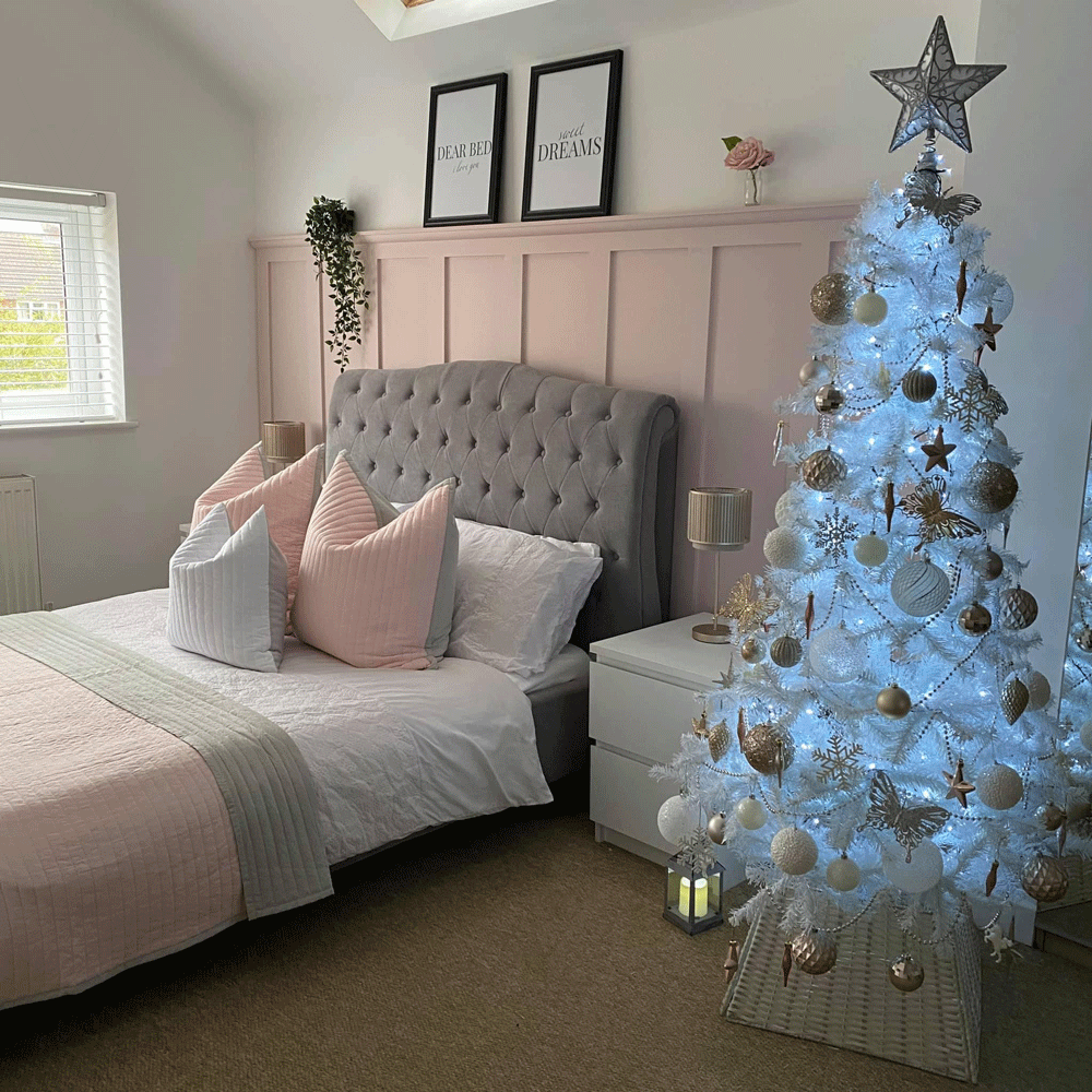 bedroom with christmas tree