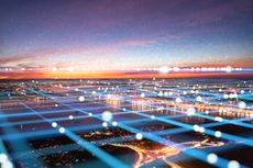 A city overlaid with a digital grid