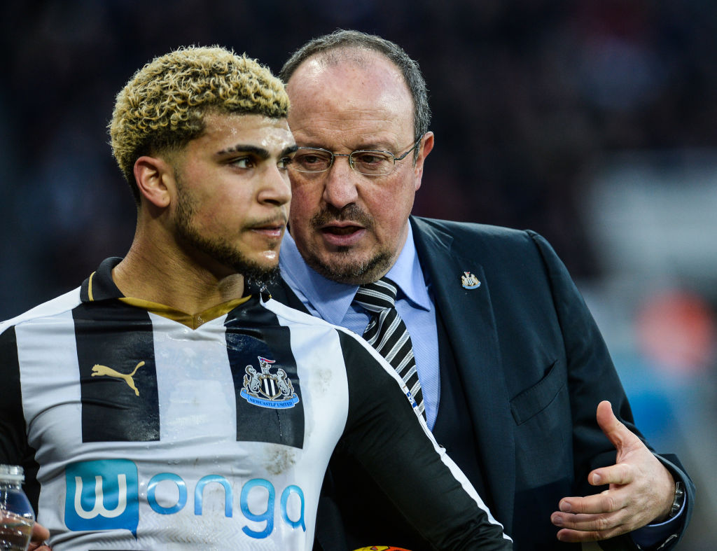 Newcastle Unitedâs Manager Rafael Benitez (R) talks to DeAndre Yedlin during the Sky Bet Championship match between Newcastle United and Derby County at St.James' Park on February 4, 2017 in Newcastle upon Tyne, England