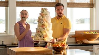 (L-R) Dakota Fanning as Abby Winbury and Jack Reynor as Thomas Winbury in "The Perfect Couple" on Netflix