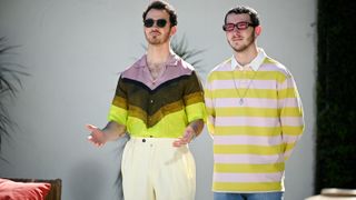 Kevin and Frankie Jonas wearing sunglasses on Claim to Fame season 1