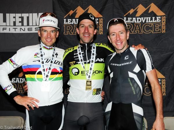 Christoph Sauser (Specialized) in second, Alban Lakata (Topeak Ergon) in first, Jeremiah Bishop (Canondale) in third