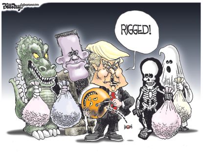 Political cartoon U.S. 2016 election rigged Donald Trump