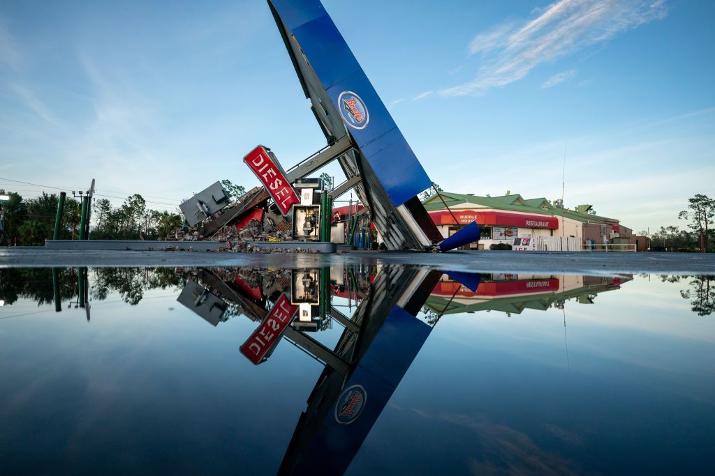 Gas station in Perry, Florida, after Hurricane Idalia