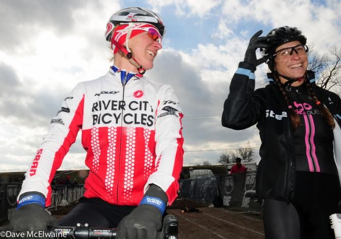 Sue Butler (USA) sharing a laugh at the line