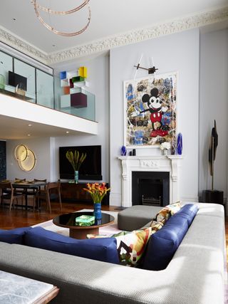Modern living room with grey corner sofa