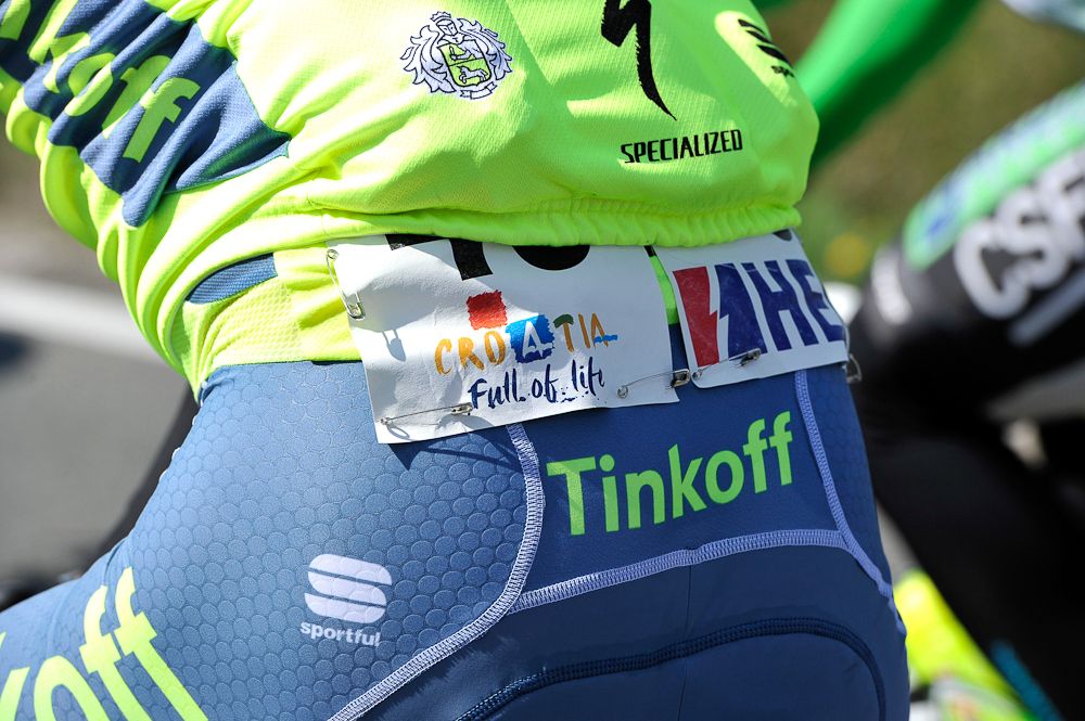A Tinkoff rider waits for the start