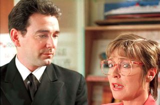 No Merchandising. Editorial Use Only Minimum use fee £50 Mandatory Credit: Photo by ITV/REX/Shutterstock (669631in) 'Coronation Street' TV - Jon Lindsay and Deirdre Rachid [Owen Aaronovitch, Anne Kirkbride] ITV ARCHIVE