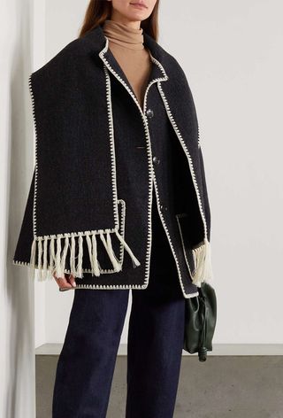 Toteme Draped Fringed Wool-Blend Jacket