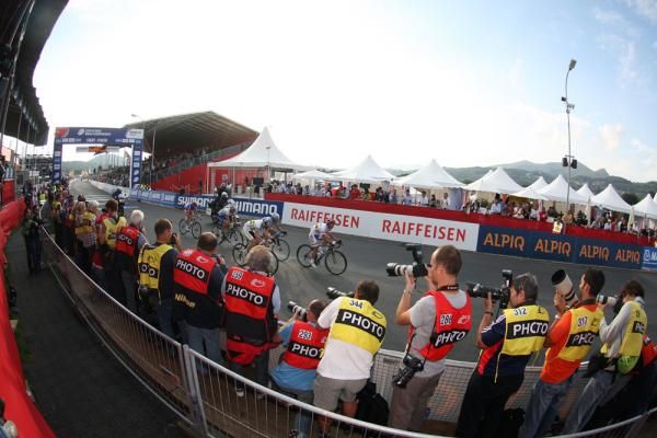 The start/finish area in Mendrisio, Switzerland.