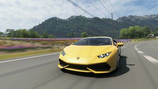 Forza Horizon 6 lamborghini huracan driving past fields of colorful flowers