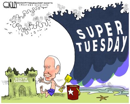Political Cartoon U.S. Super Tuesday Biden washed out South Carolina