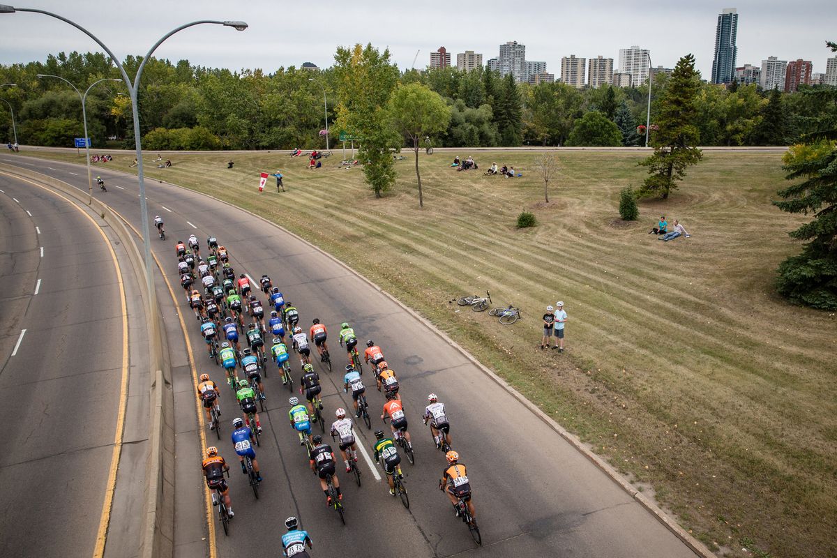 The peloton heads towards Edmonton during stag 3