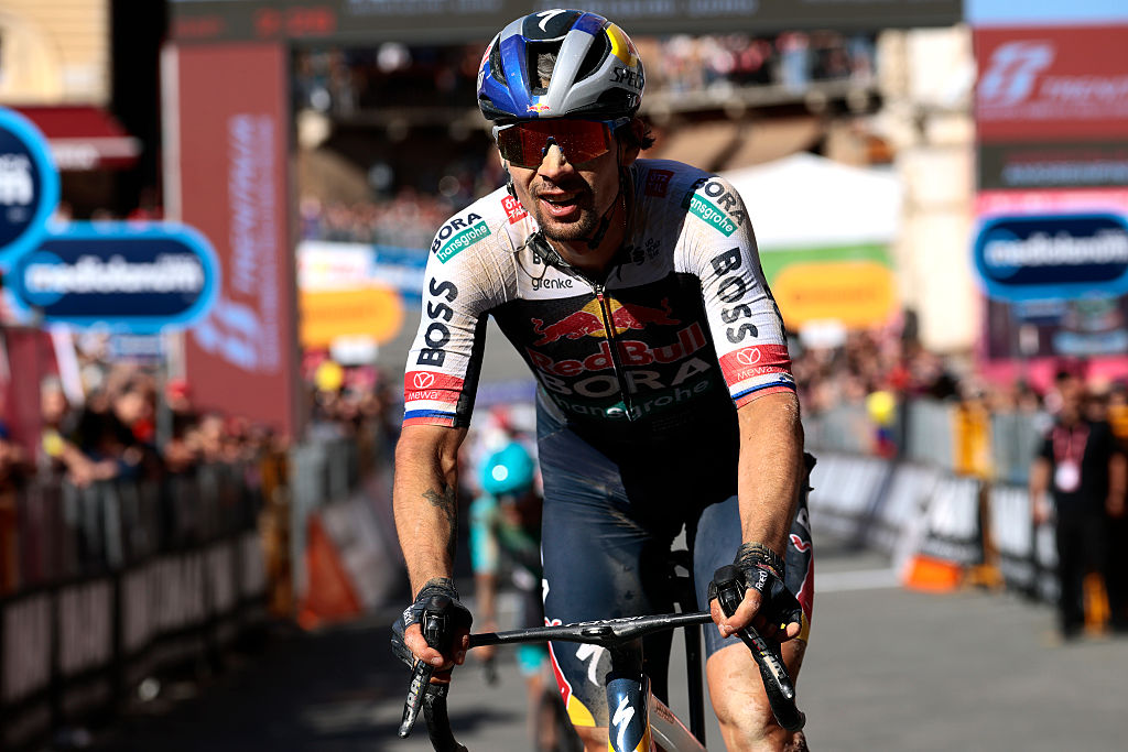 SIENA ITALY MAY 18 Primoz Roglic of Slovenia and Team Red Bull BORA hansgrohe crosses the finish line during the 108th Giro dItalia 2025 Stage 9 a 181km stage from Gubbio to Siena UCIWT on May 18 2025 in Siena Italy Photo by Luca Bettini PoolGetty Images