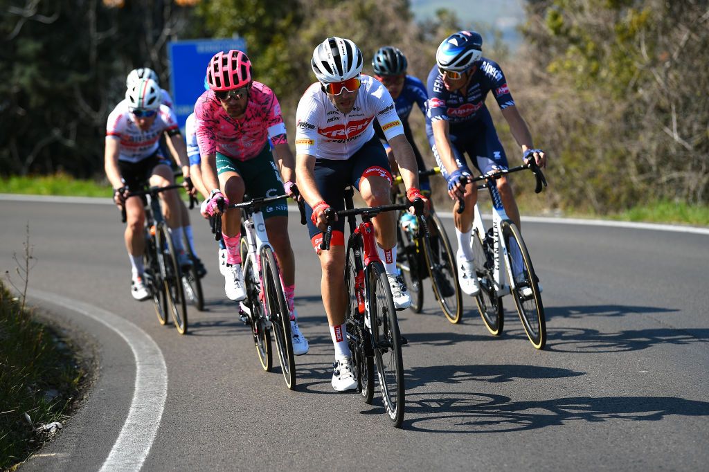 SAN MARINO ITALY MARCH 24 Tony Gallopin of France and Team Trek Segafredo competes in the breakaway during the 36th Settimana Internazionale Coppi e Bartali 2022 Stage 3 a 1471km stage from San Marino to San Marino 648m CoppieBartali on March 24 2022 in San Marino Italy Photo by Dario BelingheriGetty Images