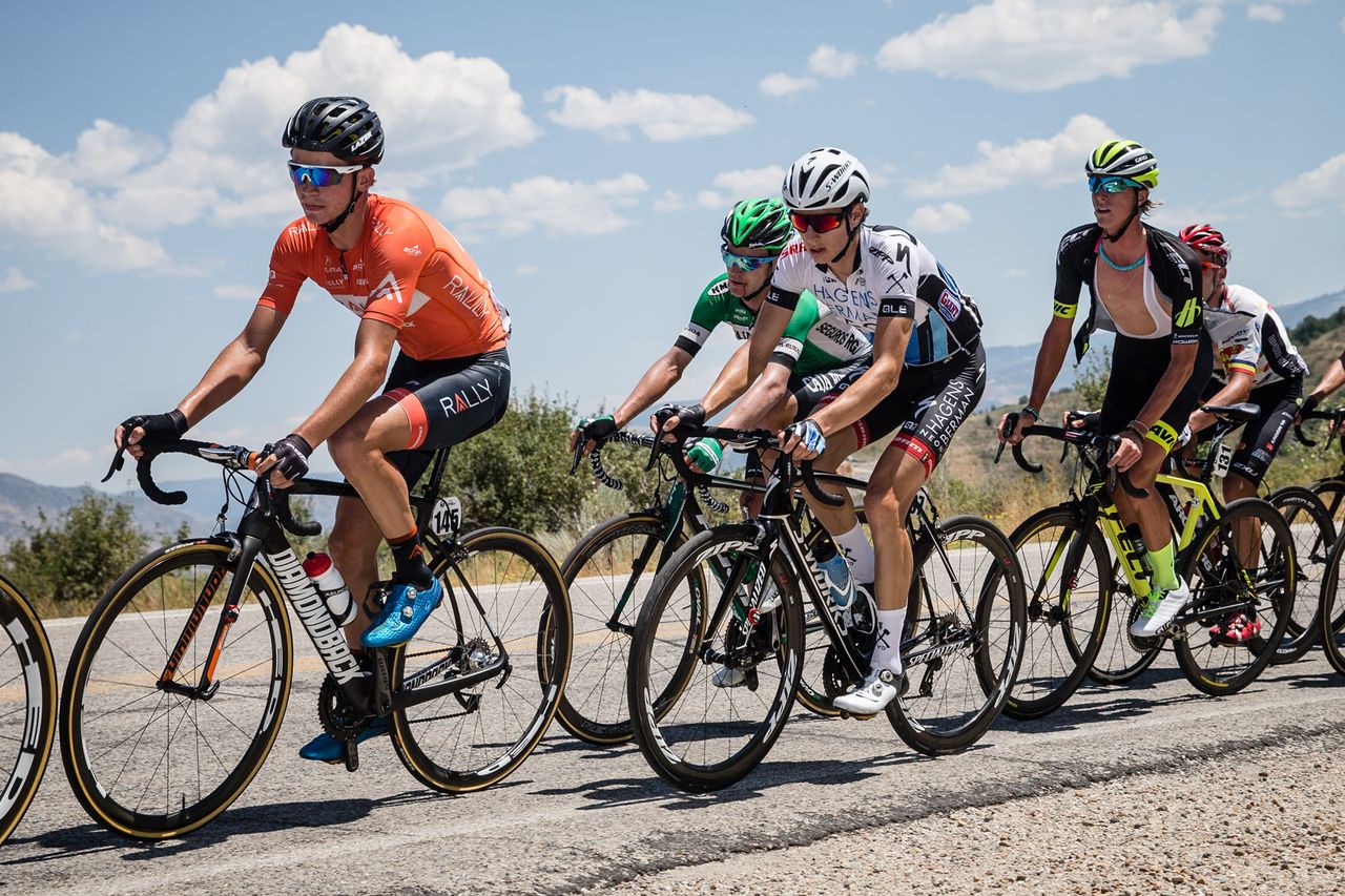 Young guns Sepp Kuss (Rally Cycling), Neilson Powless (Axeon Hagens Berman), and TJ Eisenhart (Holowesko-Citadel) on the final climb