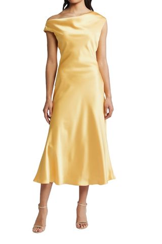 One-Shoulder Satin Midi Dress