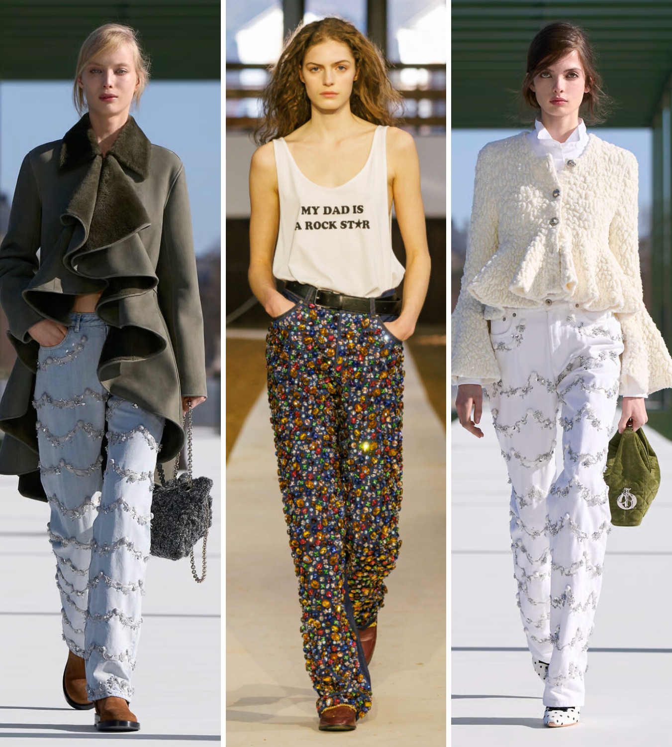 Embellished denim AW26 denim trends Dior, Stella McCartney runway