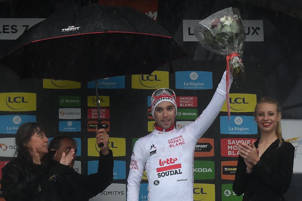Bjorg Lambrecht in white after stage 7 at Dauphine
