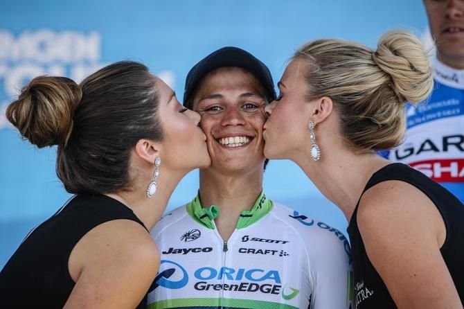 Johan Esteban Chaves (Orica-GreenEdge) all smiles after winning on Mountain High.