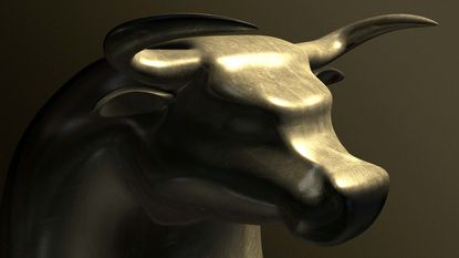 3D modeled art of a bull, signifying a bull market