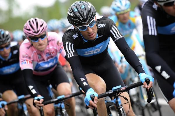 Michael Barry leads Team Sky teammate and race leader Bradley Wiggins.
