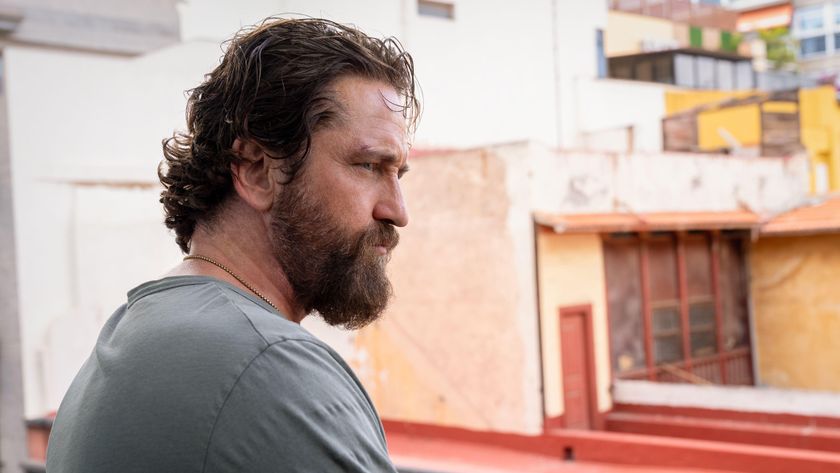 &quot;Big Nick&quot; O&#039;Brien (Gerard Butler) looks over his shoulder in a scene from &quot;Den of Thieves 2: Pantera&quot;