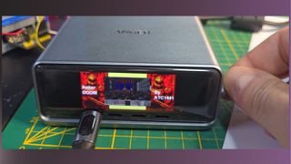 A screenshot from Aaron Christophel's video showing off Doom running on an Anker Prime charging station