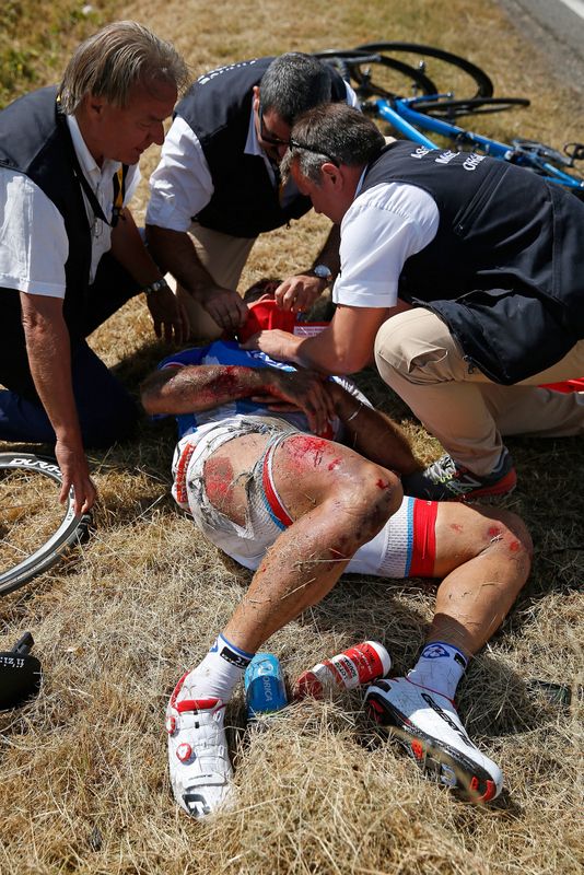 William Bonnet (FDJ) gets assistance after crashing