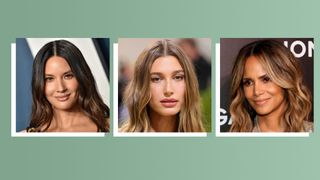 2020s iconic makeup looks collage of olivia munn hailey bieber and halle berry