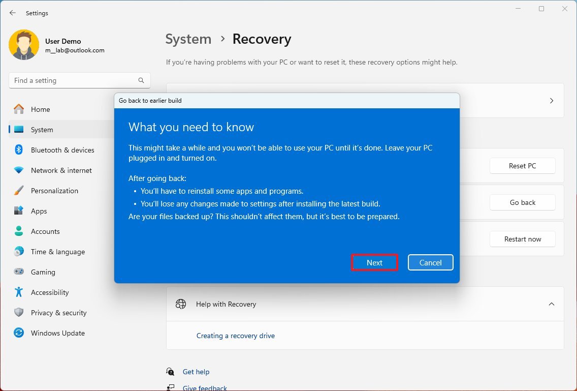 Подробности восстановления Windows 11