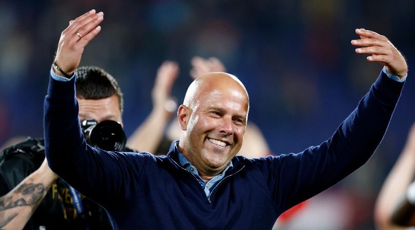 New Liverpool manager Arne Slot celebrates a win for Feyenoord against PEC Zwolle in May 2024.