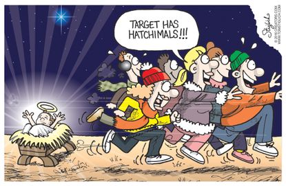 Editorial cartoon World Christmas holiday consumerism