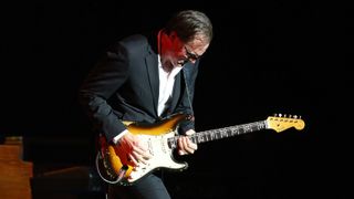 Joe Bonamassa performs with a Fender Stratocaster at the Brighton Centre on April 23, 2022 in Brighton, England.